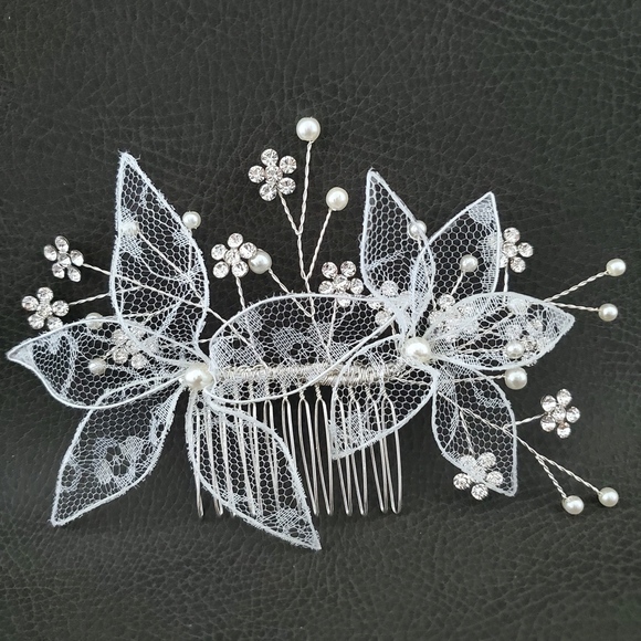 NEW Bride Lace Floral Bling Flower Comb Headpiece